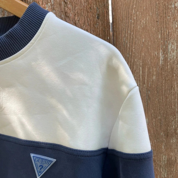 GUESS Men’s Colorblock Blue White Long Sleeve Sweatshirt Size Small - Picture 9 of 13